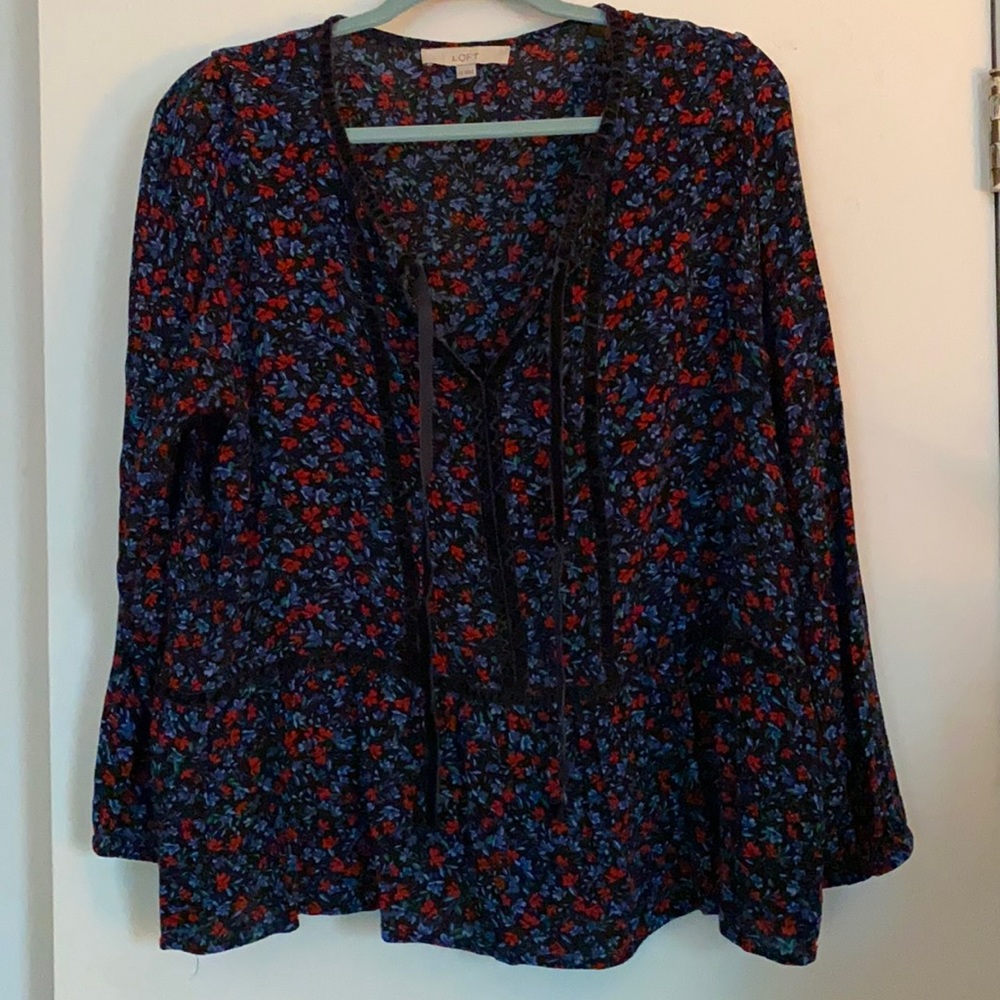 Loft Peplum Style Long Sleeve Floral Blouse